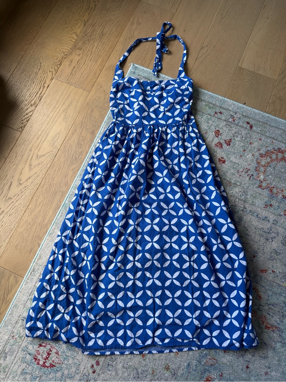 J. Crew Girls Blue Halter Maxi Dress with White Geo Pattern